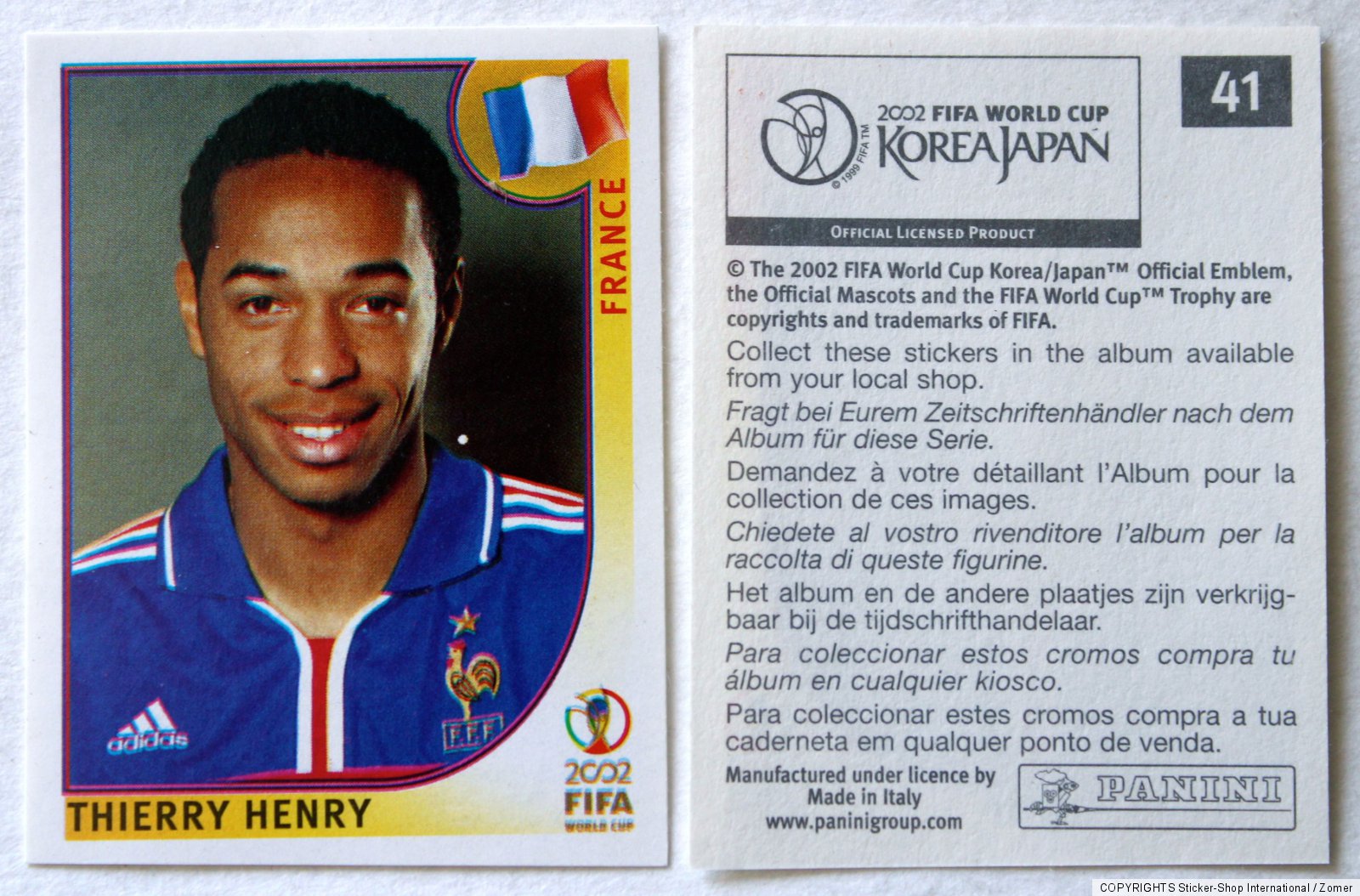 Panini Soccer Sticker Card Thierry Henry #41 World Cup Korea Japan 2002 ...