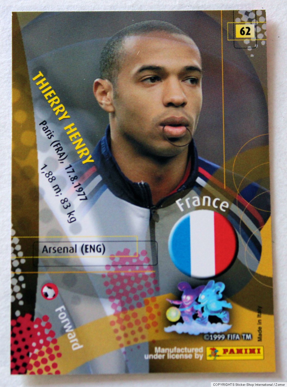 Panini Soccer Trading Card Thierry Henry France No. 62 World Cup 2002 ...