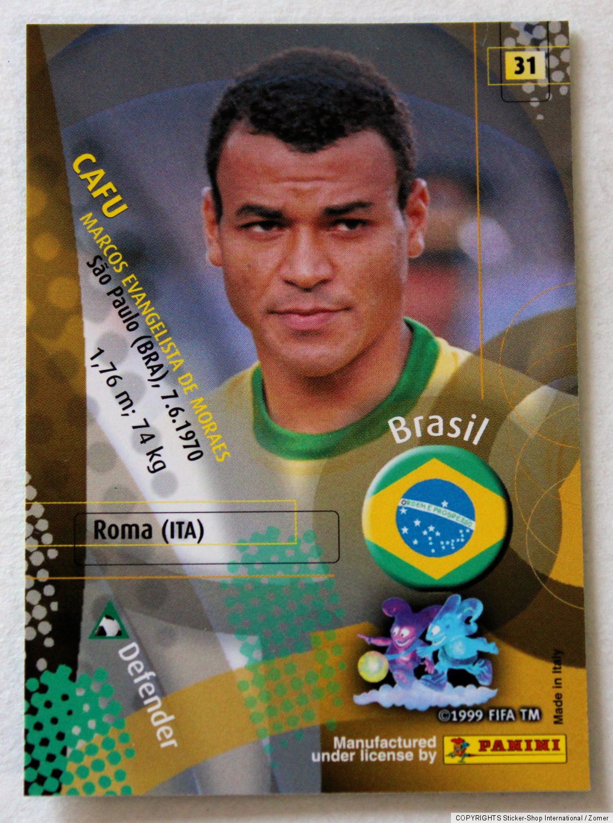 Panini Soccer Trading Card Cafu Brasil No. 31 World Cup 2002 Mint Rare ...