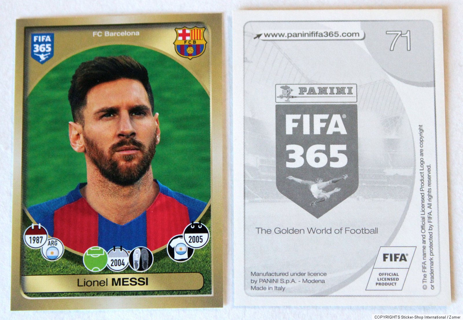 Panini Soccer Sticker Card Lionel Messi No. 71 FIFA 365 2017