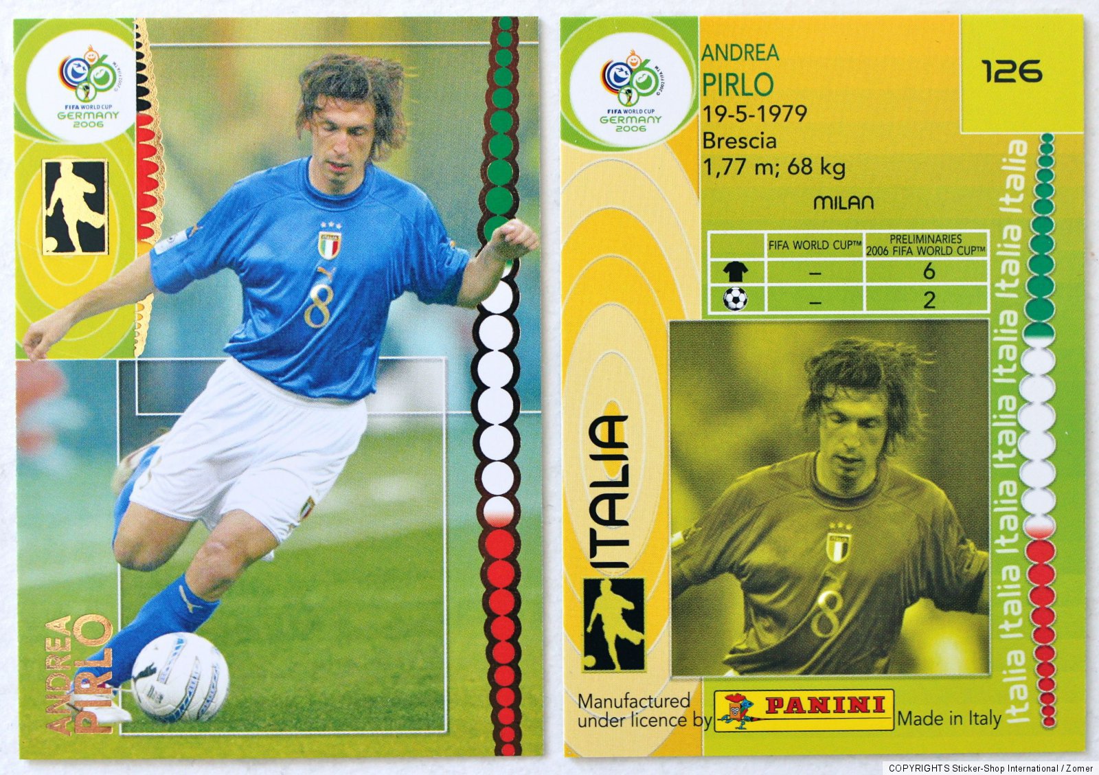 Panini Soccer Trading Card Andrea Pirlo Italy No. 126 World Cup 2006