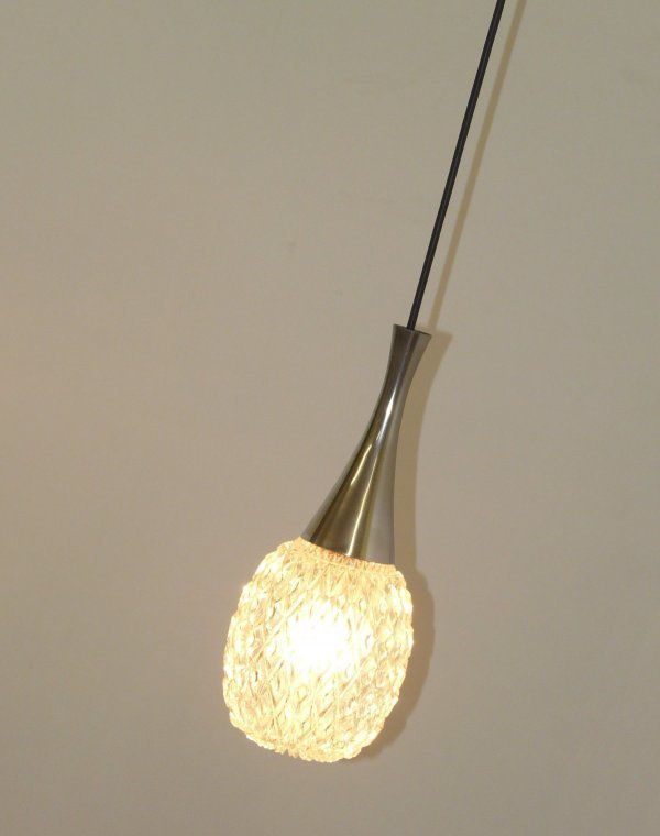 Vintage Pendant Lamp Pineapple Structured Glass Mid Century