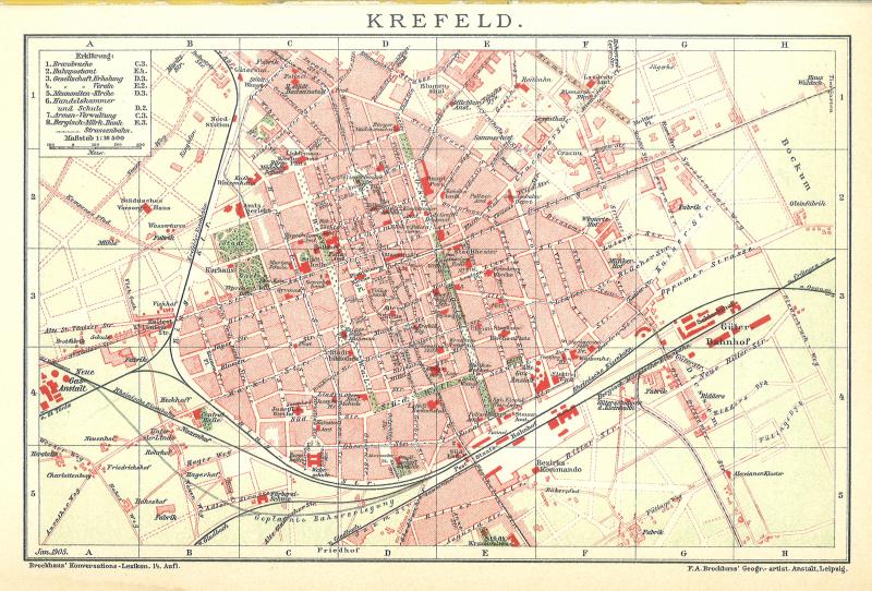Stadtplan Krefeld B14RA Historische alte Stadtkarte 1902
