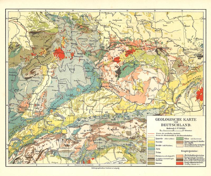 Alte historische Landkarte 1910: Geologische Karte von Deutschland