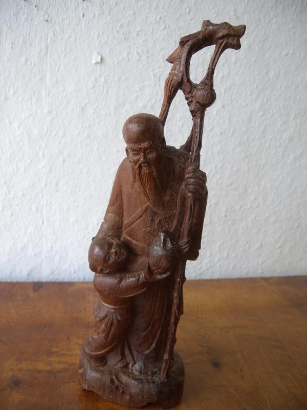 Konfuzius Figur Holz Geschnitzt China Japan Thailand Alt Mönch Kind