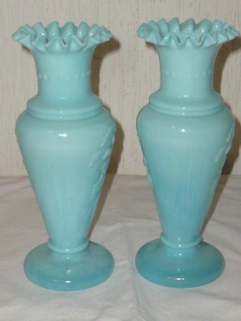 2 old blue Opaline Glass Vases Vases Blue Glass vase Glass vase Art ...