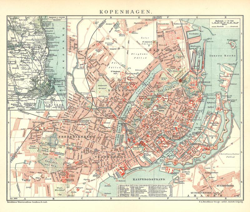 Kopenhagen Karte : Orig Holzstich Karte Kopenhagen Danemark Gut 1880