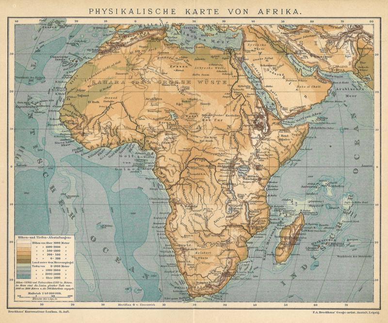 Alte Historische Landkarte 18 Physikalische Karte Von Afrika B14 Ebay