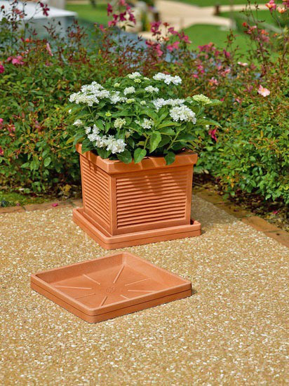 Untersetzer eckig quadratisch terra und schwarz Topfuntersetzer fuer Blumentopf