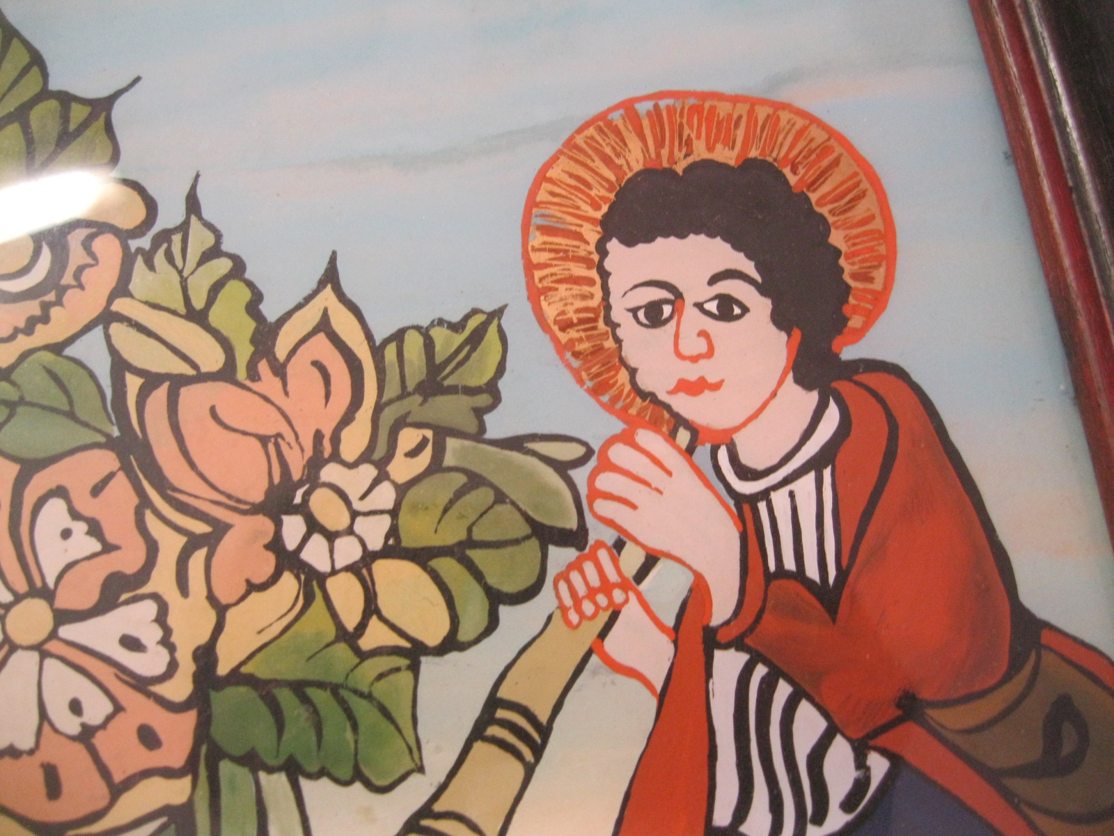 Naive Hinterglasmalerei Hinterglasbild Heiliger St. Wendelin in