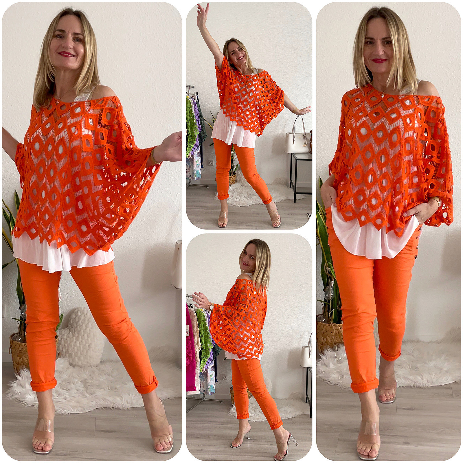 Damen Häkel Tunika Netz Top Hängerchenbeige oversize 36 bis 44/46 orange