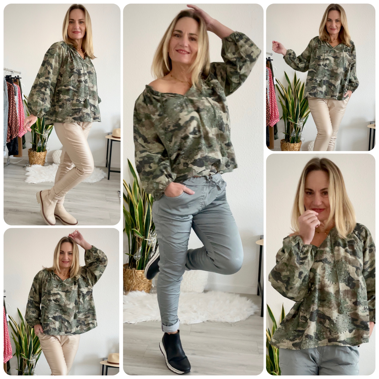 Made in Italy new collection Tunika Bluse camouflage Damen 