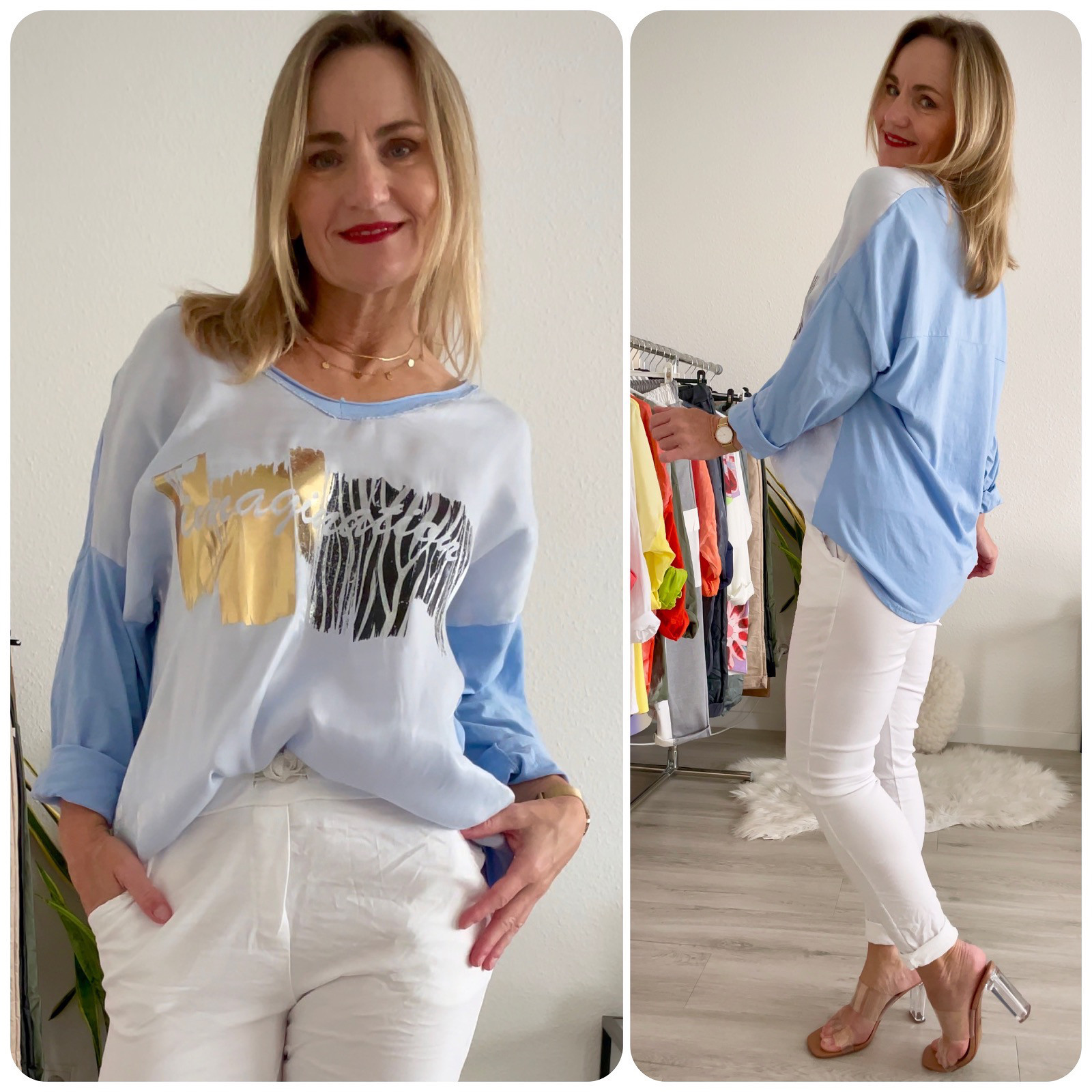 Made in Italy new collection Bluse Shirt Satin Damen vintage