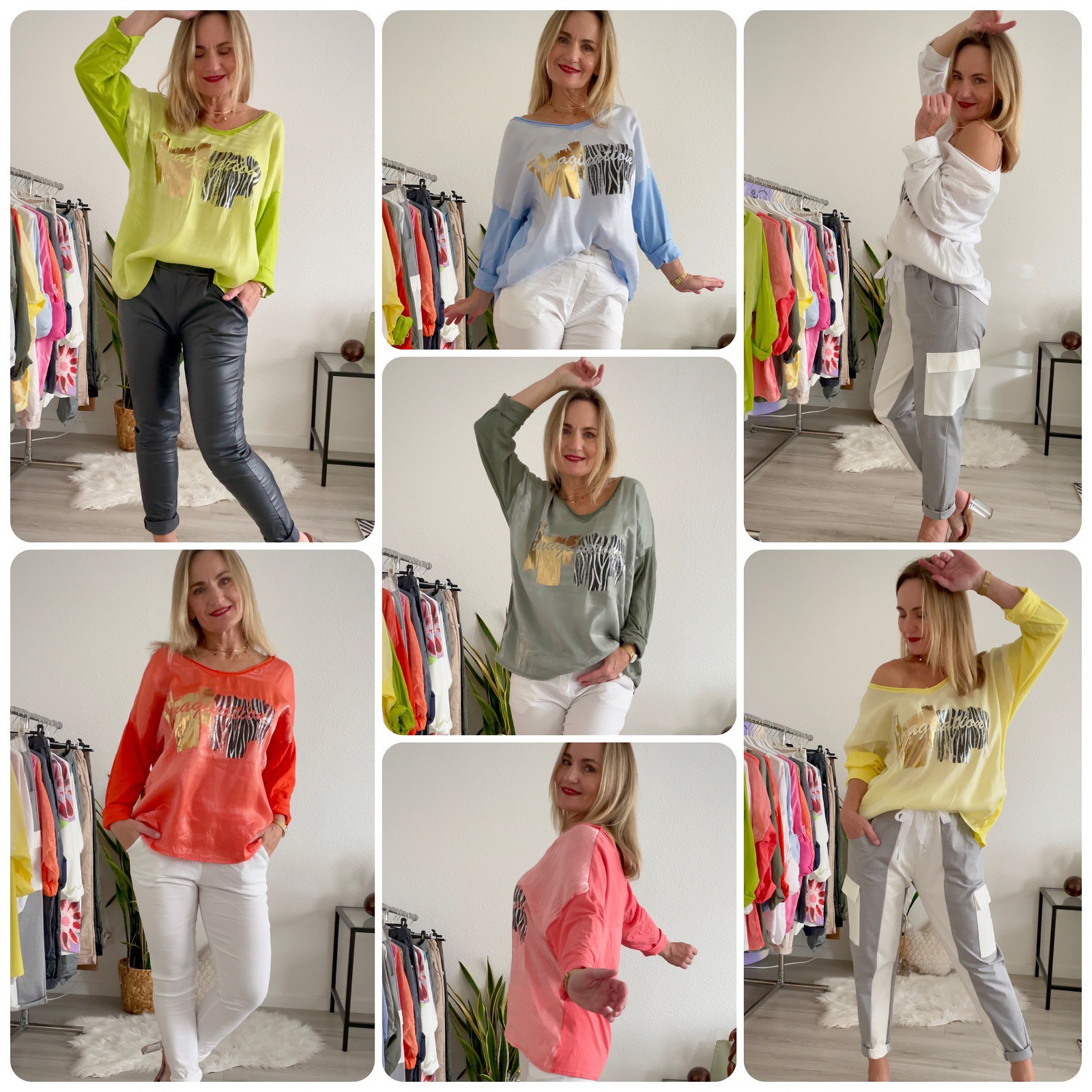 Damen ausgefallene Satin Tunika Bluse Satin new collection Made in Italy