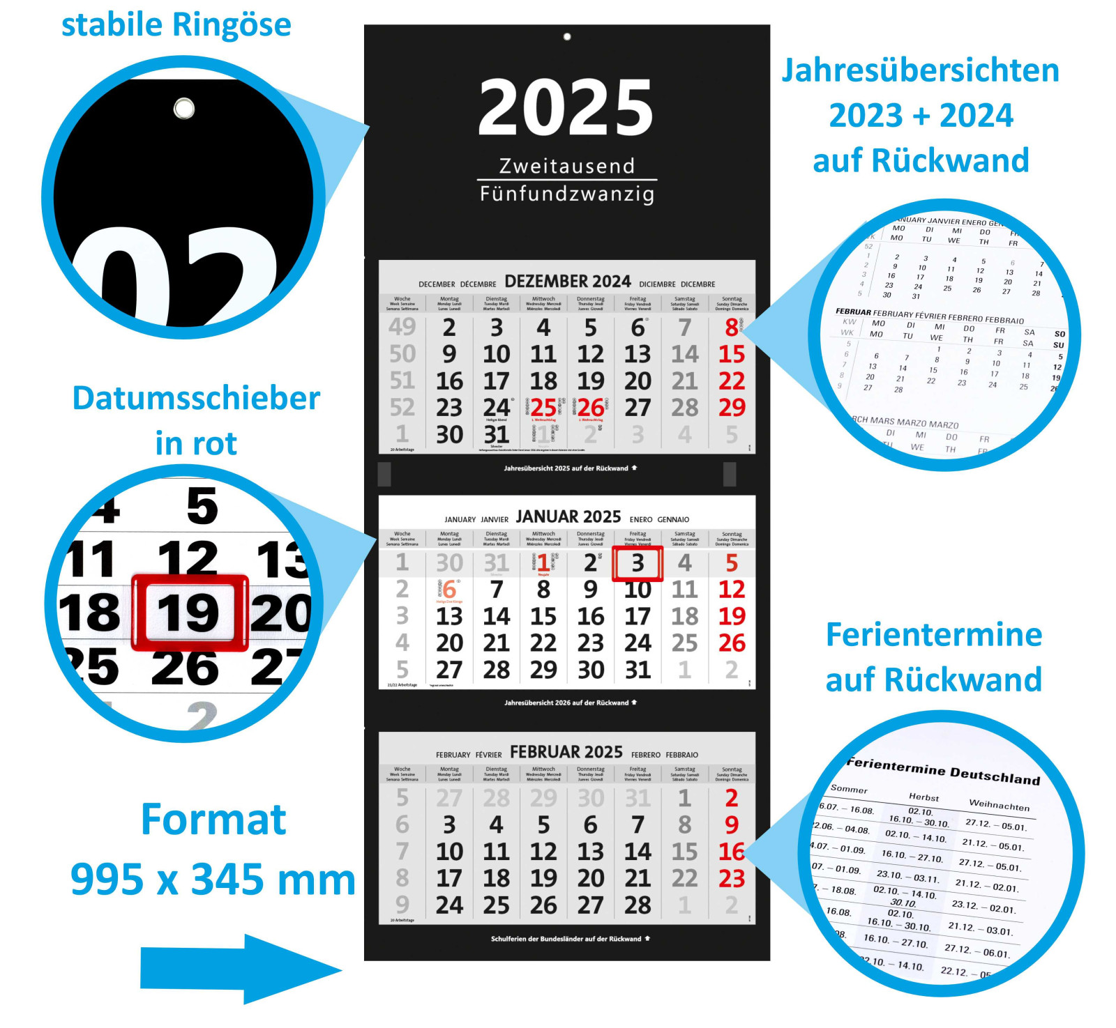 XXL 3-Monatskalender 2025- Detailansicht