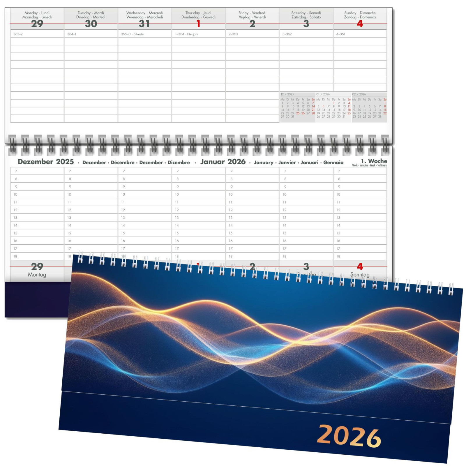 Schreibtischkalender quer 2026 mit 2 Seiten pro Woche